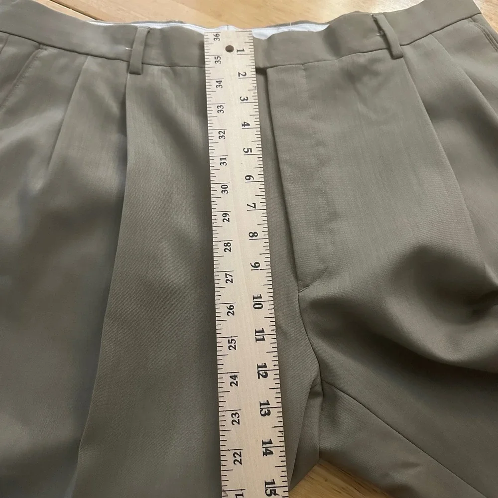 Vintage Pronto Uomo Mens Khaki‎ Pleated Cuffed Wool Dress Pants Size 38 Y2K